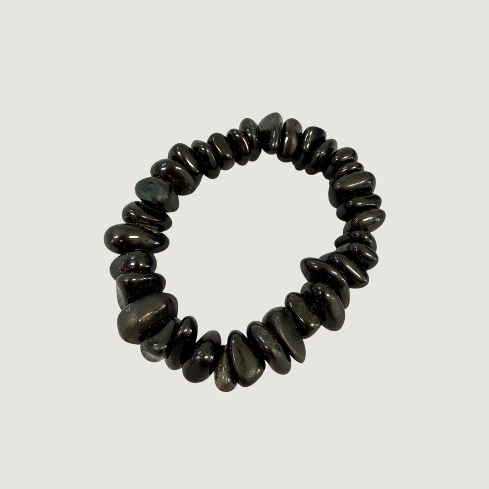 Black Polished Stone Stretch Bracelet Natural Pebble Boho Minimalist Jewelry